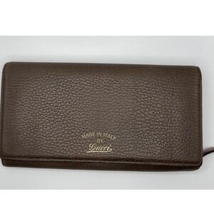 Gucci Long Swing Leather Wallet Brown Pink Zip Around Authentic
